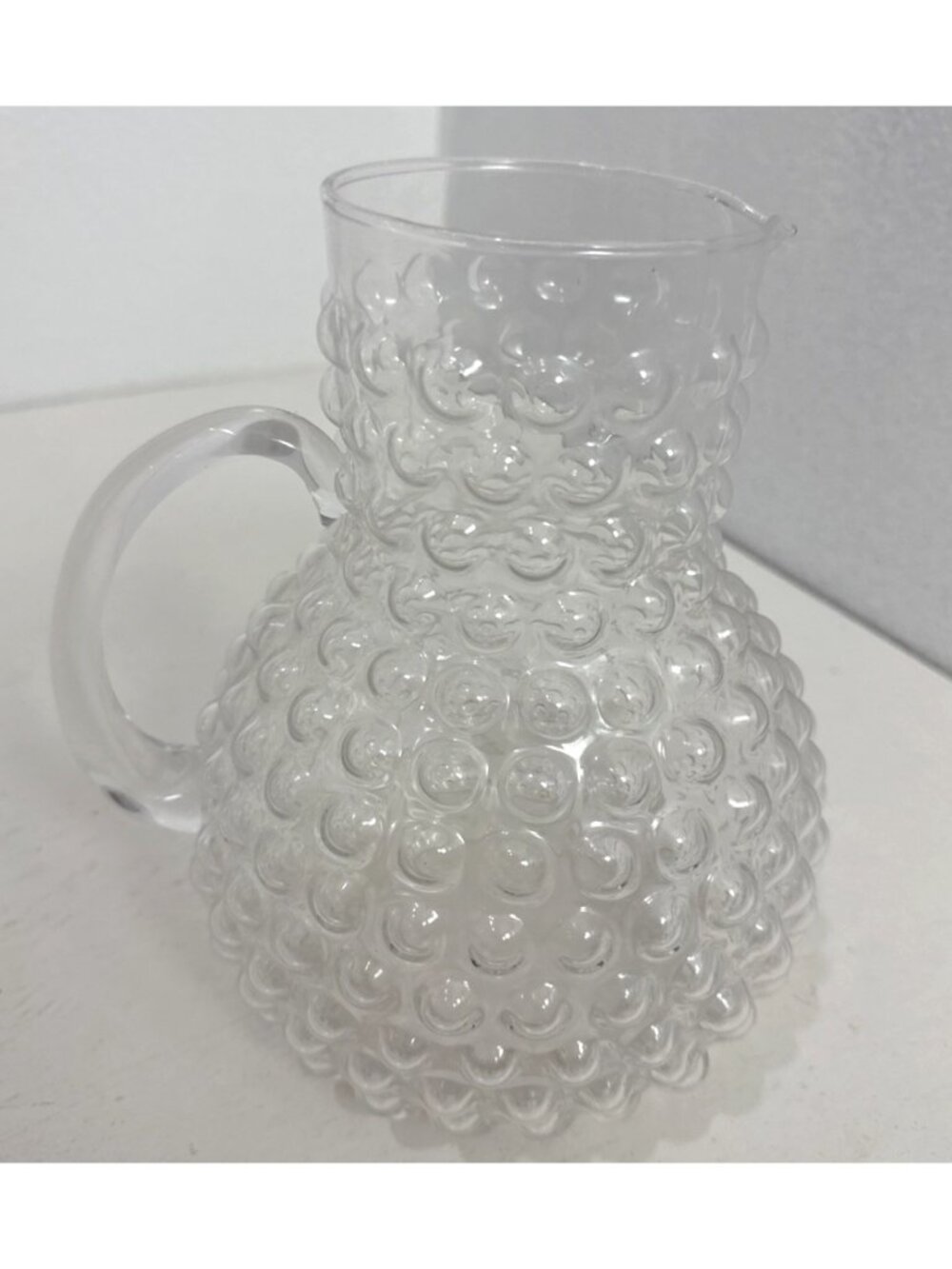 Vintage Hobnail Coin Bubble Clear Glass Pitcher Rare 8.5"